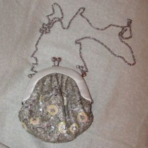 Silver Evening Crossbody Beaded Kisslock Purse EUC